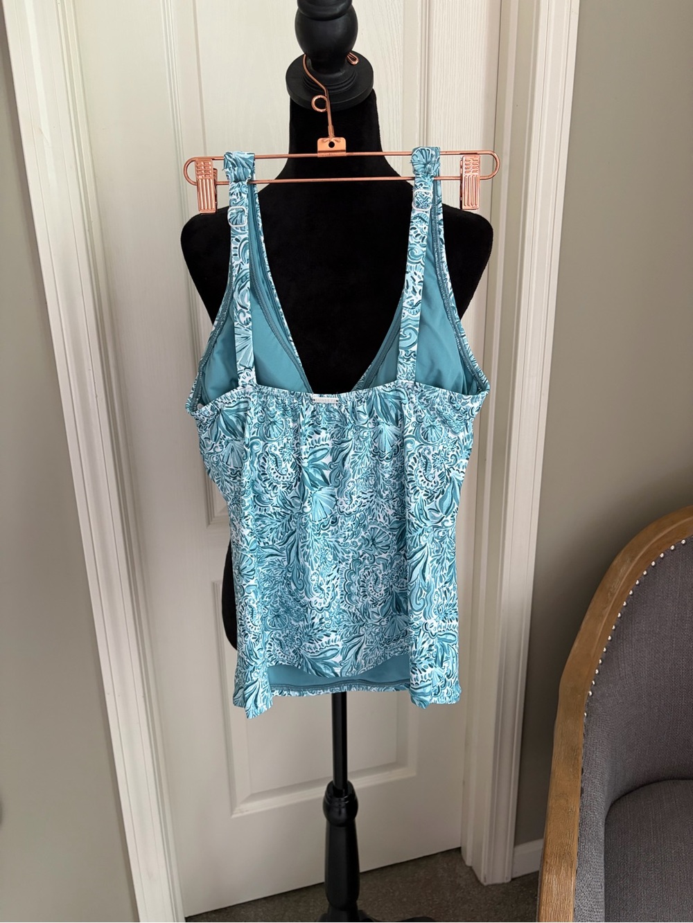 Teal Floral V-Neck Tankini Top and High Waisted Bottom - Picture 3 of 14
